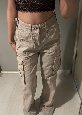 Bej Wide leg kargo Pantolon - Görsel 2