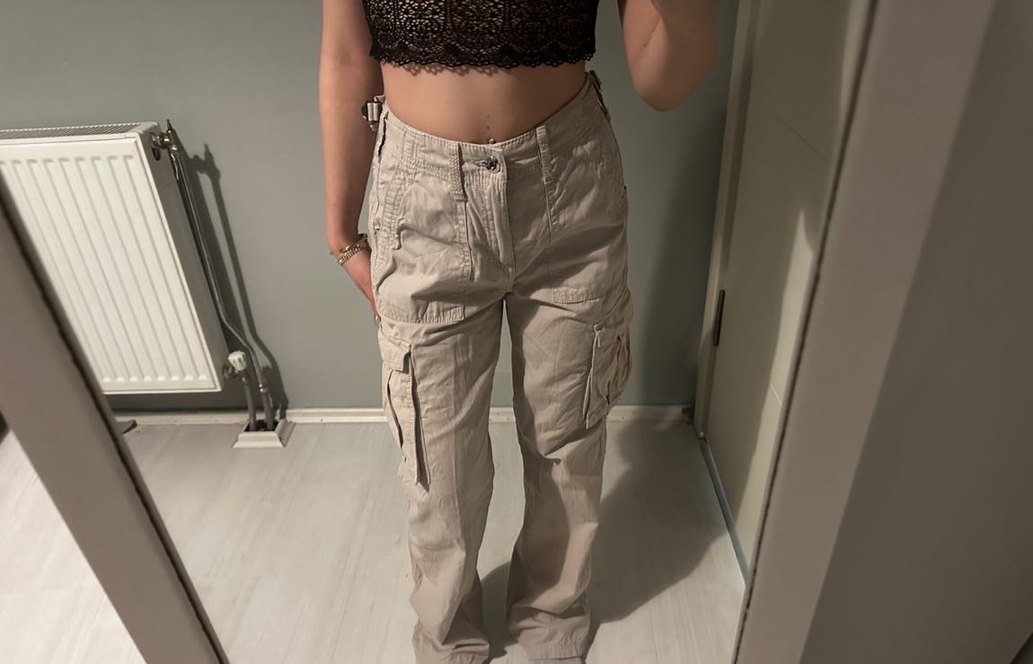 Bej Wide leg kargo Pantolon - Görsel 2