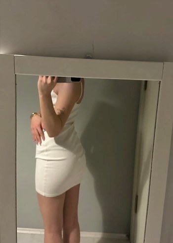 Beyaz Askılı Mini Elbise - Görsel 2