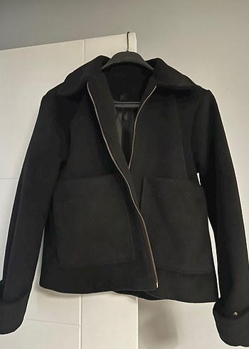 Kadın Siyah Fermuarlı Midi Ceket - Görsel 2