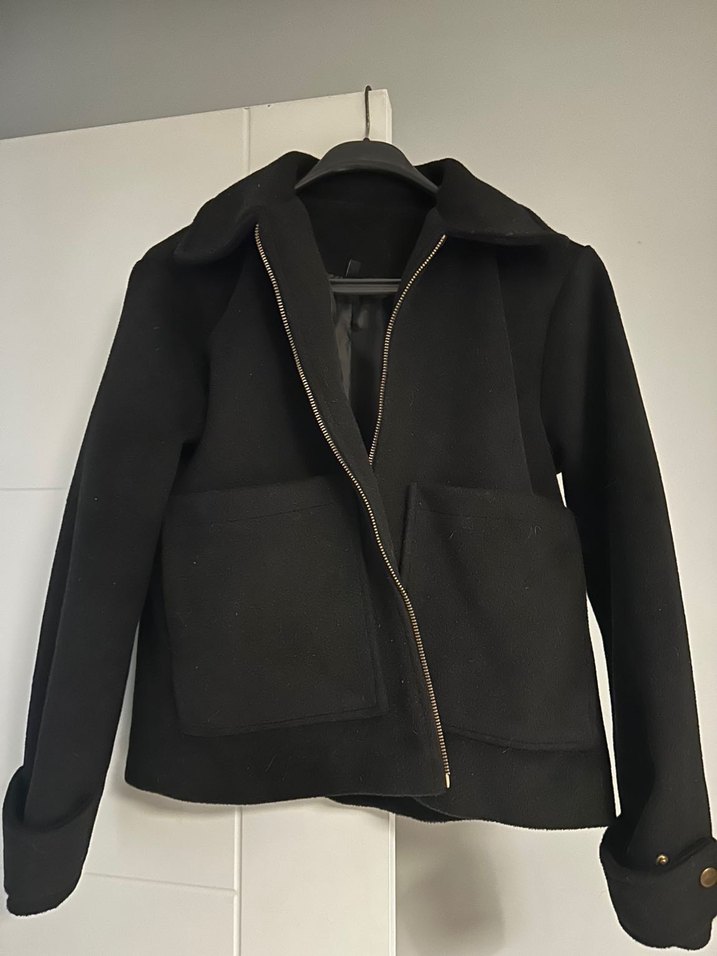 Kadın Siyah Fermuarlı Midi Ceket - Görsel 2