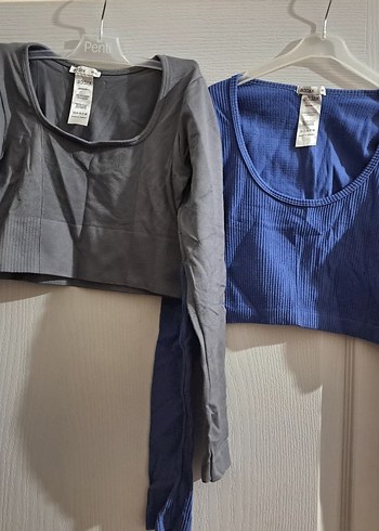 Gri ve maviUzun Kollu Crop Top