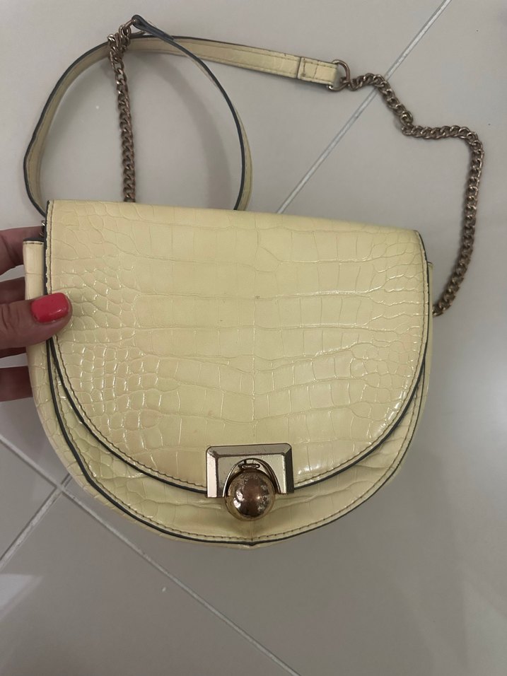 Bej Yılan Derisi Desenli Zincir Detaylı Kadın Çanta - Görsel 2