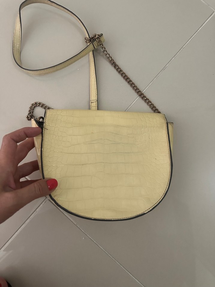 Bej Yılan Derisi Desenli Zincir Detaylı Kadın Çanta - Görsel 4