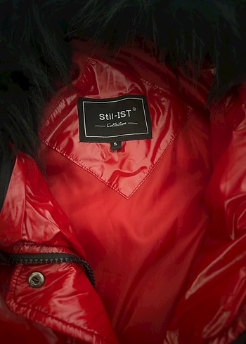 Kürklü Kırmızı Mini Kadın Kışlık Mont - Görsel 4