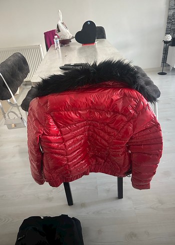 Kürklü Kırmızı Mini Kadın Kışlık Mont - Görsel 3