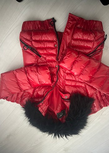 Kürklü Kırmızı Mini Kadın Kışlık Mont - Görsel 2