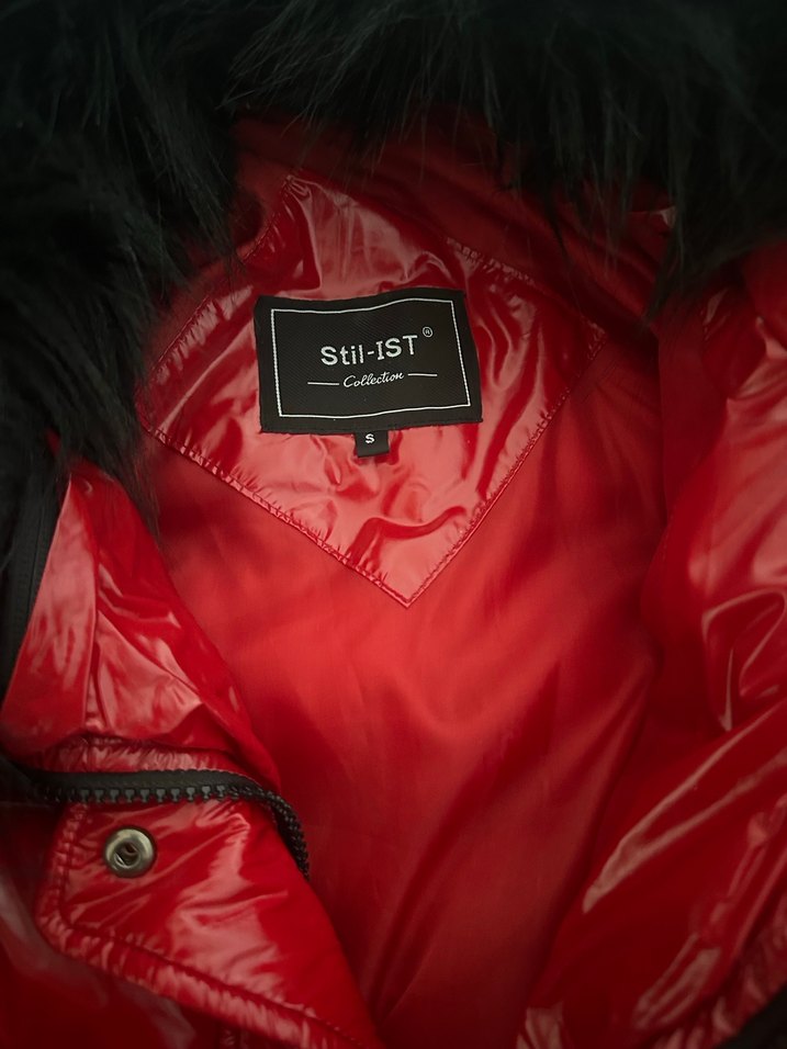 Kürklü Kırmızı Mini Kadın Kışlık Mont - Görsel 4