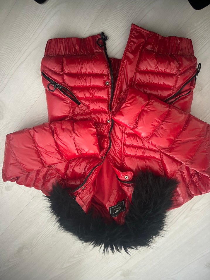 Kürklü Kırmızı Mini Kadın Kışlık Mont - Görsel 2