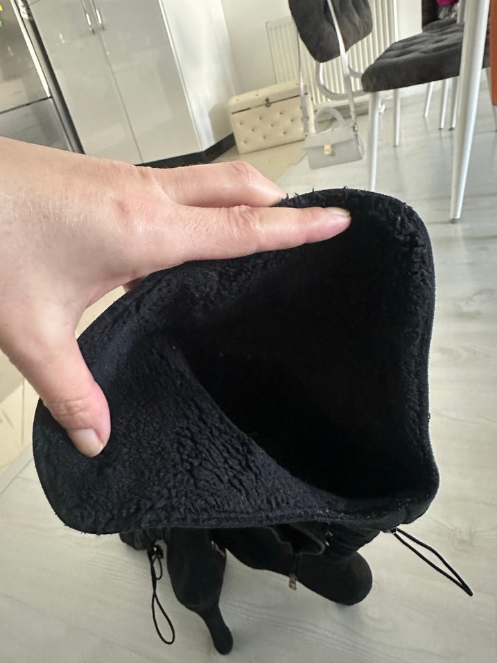 Siyah Süet Dizüstü Bağcıklı Stiletto Çizme - Görsel 3