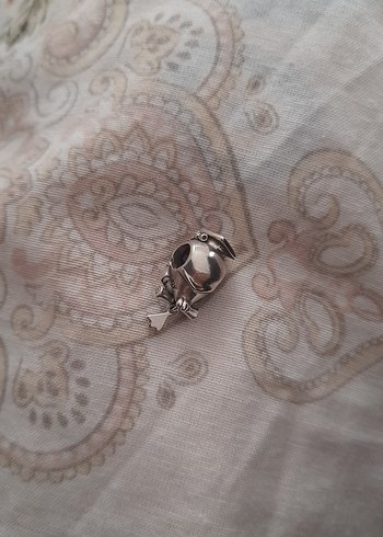 Pandora Gri Nakışlı Baykuş Figürlü Düğmeli Bohem Charm