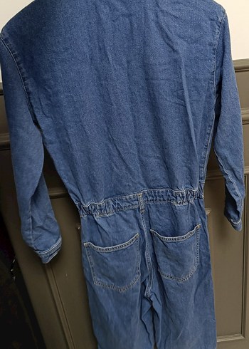 mavi Jean Düğmeli Denim Kadın Tulum - Görsel 4