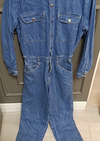 mavi Jean Düğmeli Denim Kadın Tulum - Görsel 2
