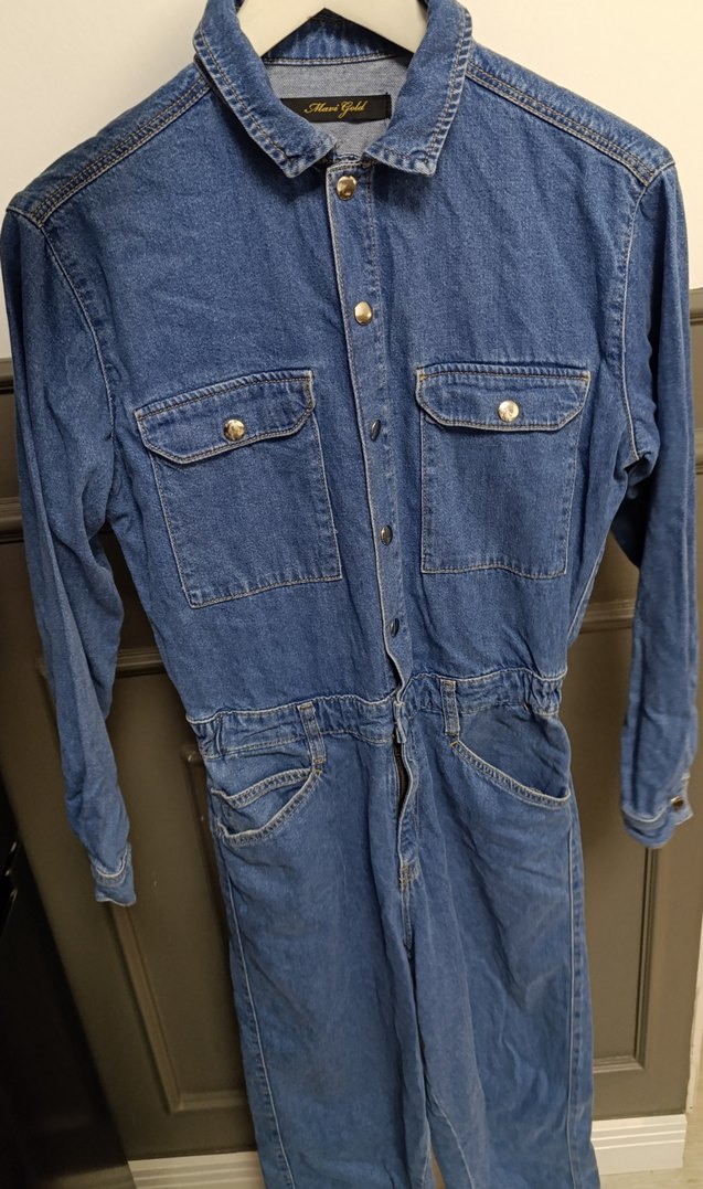 mavi Jean Düğmeli Denim Kadın Tulum - Görsel 3