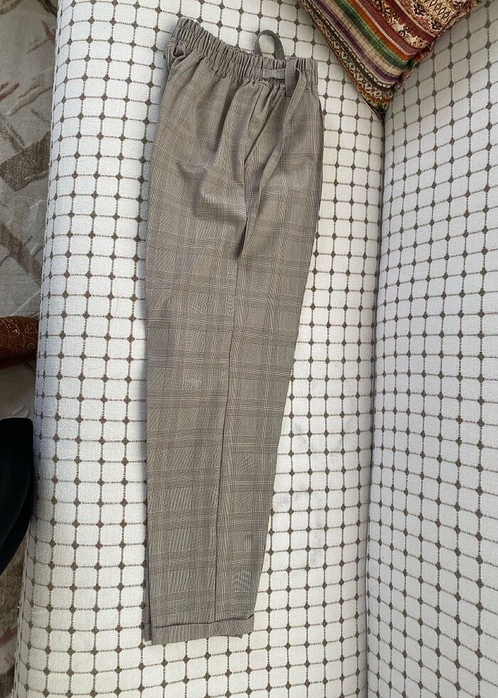 Vizon ekoseli paçası katlı Pantolon - Görsel 2