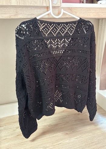 Siyah V Yaka Örgü Kadın Kazak - Görsel 2