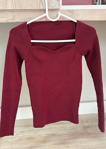 Bordo V Yaka Uzun Kollu Triko Kazak - Görsel 2