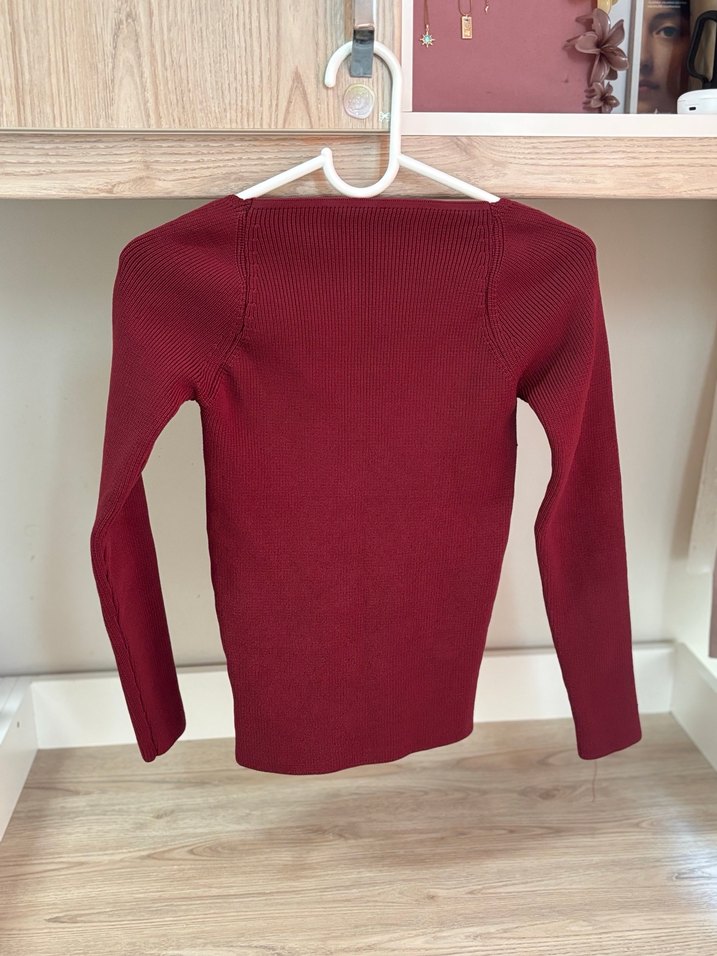 Bordo V Yaka Uzun Kollu Triko Kazak - Görsel 3