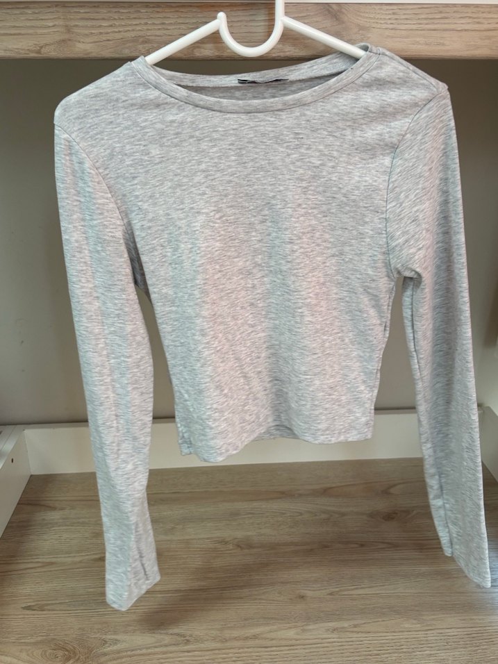 Gri Kadın İnce Uzun Kollu Keten Kazak - Görsel 4