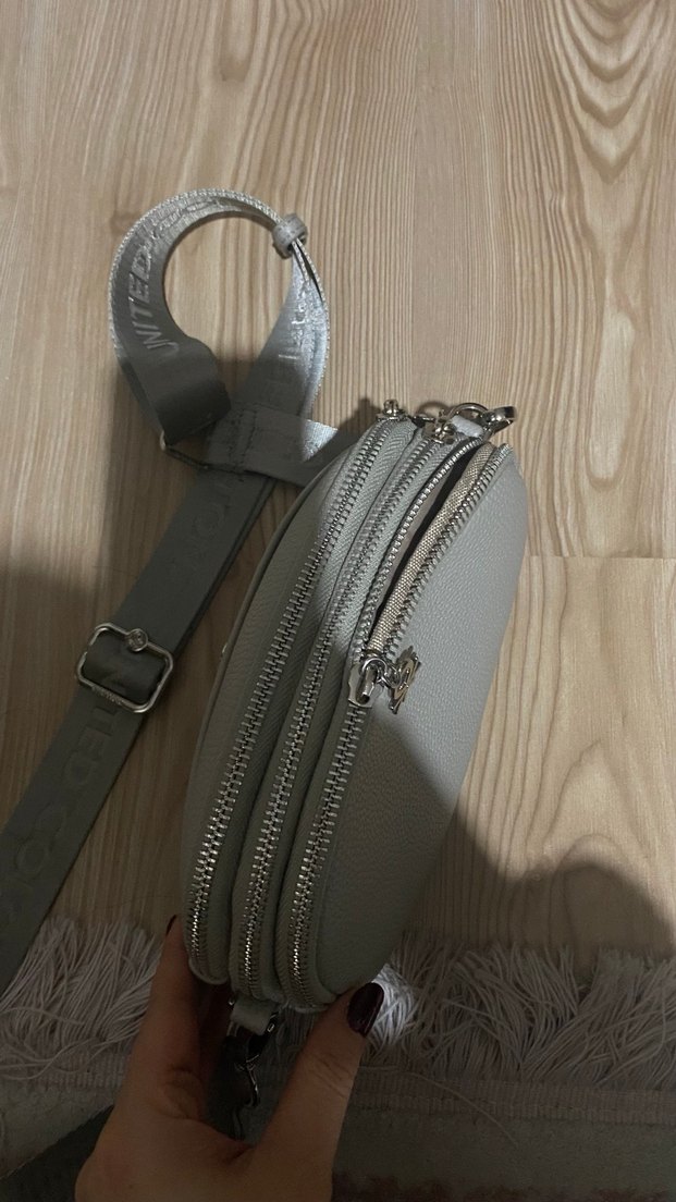 Benetton Gri Deri Bel Detaylı Çapraz Çanta - Görsel 3