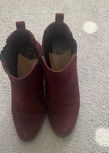 Bordo Süet Tokalı Topuklu Kadın Bot - Görsel 2