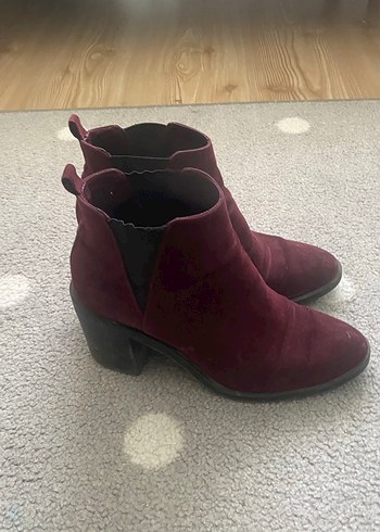 Bordo Süet Tokalı Topuklu Kadın Bot - Görsel 3