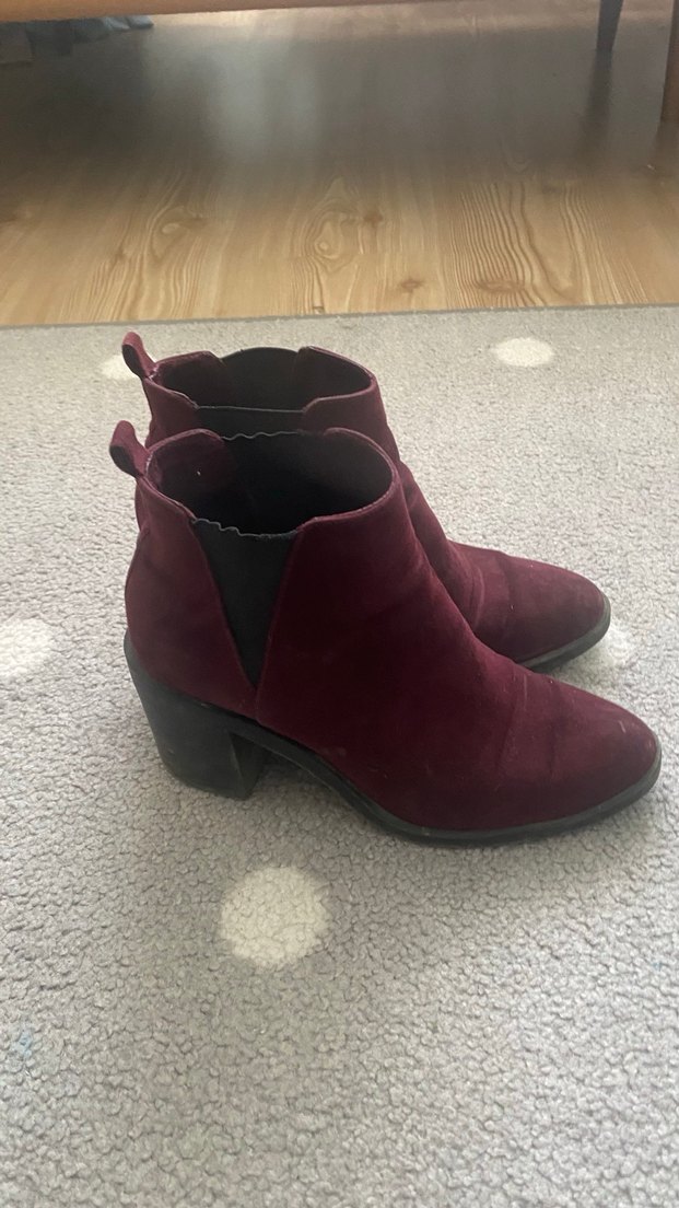 Bordo Süet Tokalı Topuklu Kadın Bot - Görsel 3