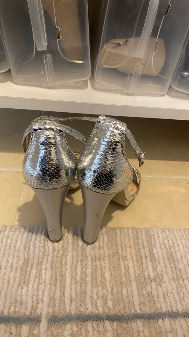 Gümüş Renkli Yılan Desenli Stiletto - Görsel 3