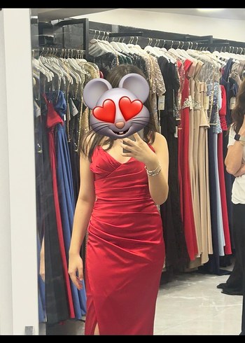 Kırmızı Drapeli Uzun Abiye Elbise - Görsel 9