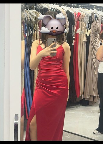 Kırmızı Drapeli Uzun Abiye Elbise - Görsel 10