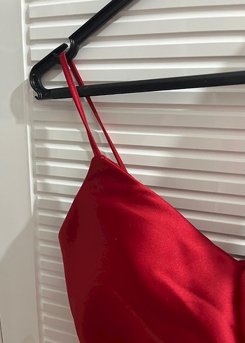 Kırmızı Drapeli Uzun Abiye Elbise - Görsel 6