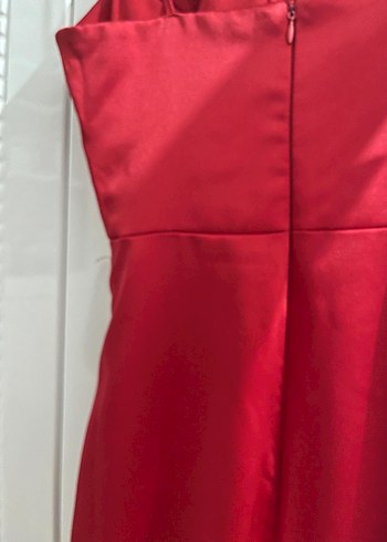 Kırmızı Drapeli Uzun Abiye Elbise - Görsel 8