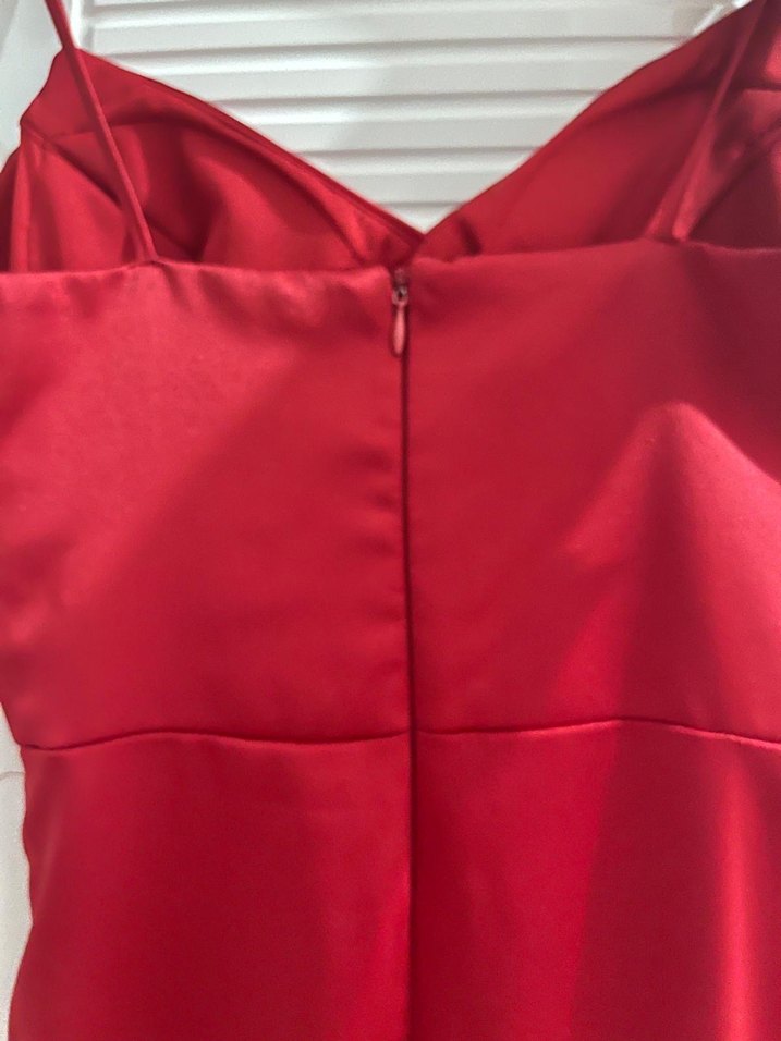 Kırmızı Drapeli Uzun Abiye Elbise - Görsel 5