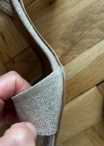 Bej simli deri Dolgu Topuklu Kadın Abiye Ayakkabı - Görsel 6