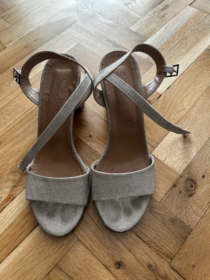 Bej simli deri Dolgu Topuklu Kadın Abiye Ayakkabı - Görsel 2