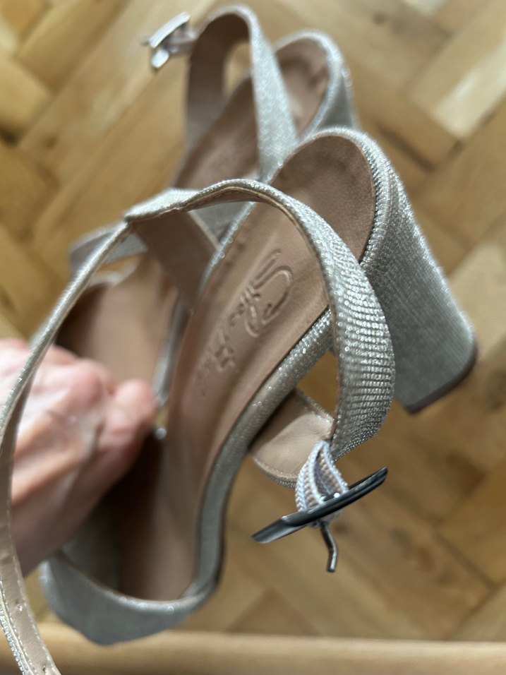 Bej simli deri Dolgu Topuklu Kadın Abiye Ayakkabı - Görsel 5