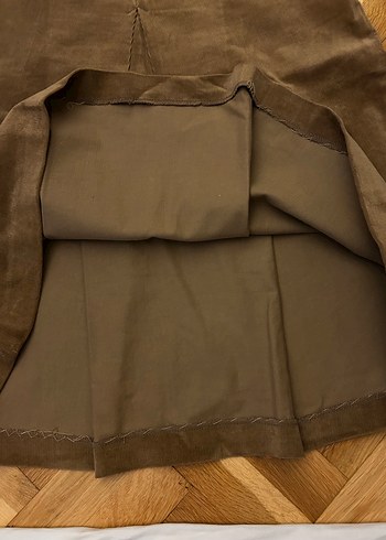 Kahverengi Kadife Pilili Midi Etek - Görsel 8