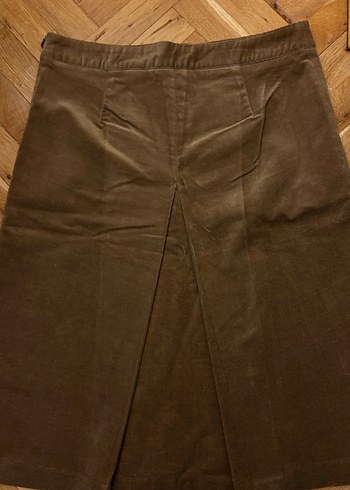 Kahverengi Kadife Pilili Midi Etek - Görsel 7