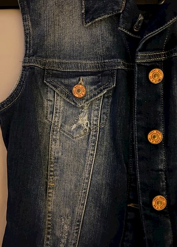 Kadın Koyu Mavi Kolsuz Denim Ceket - Görsel 3