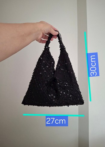 Siyah Boncuk İşlemeli Abiye El Çantası #handbag - Görsel 5