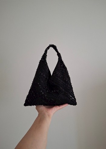 Siyah Boncuk İşlemeli Abiye El Çantası #handbag - Görsel 2
