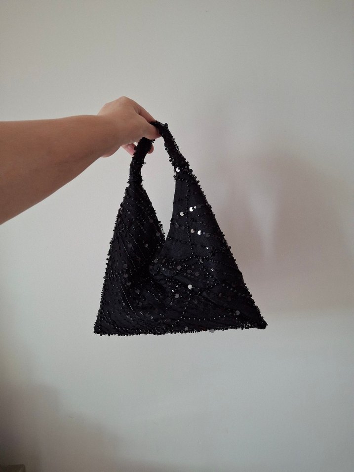 Siyah Boncuk İşlemeli Abiye El Çantası #handbag - Görsel 3