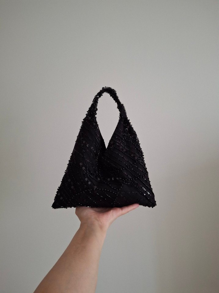 Siyah Boncuk İşlemeli Abiye El Çantası #handbag - Görsel 2