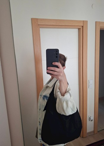 Siyah Keten Minimalist Kadın Çanta - Görsel 3