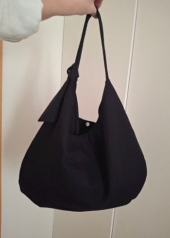 Siyah Keten Minimalist Kadın Çanta - Görsel 8