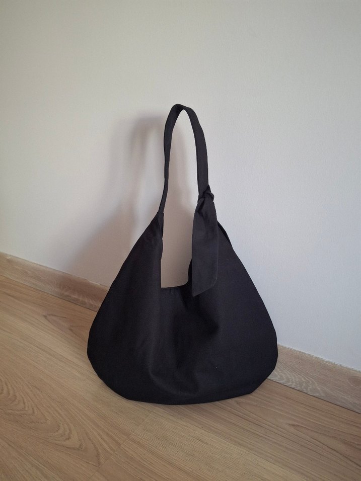 Siyah Keten Minimalist Kadın Çanta - Görsel 4