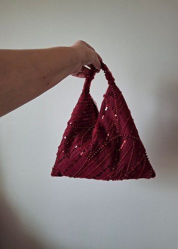 Boncuk İşlemeli Bordo Kadın Çanta - Görsel 4