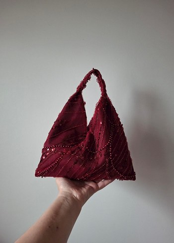 Boncuk İşlemeli Bordo Kadın Çanta - Görsel 7