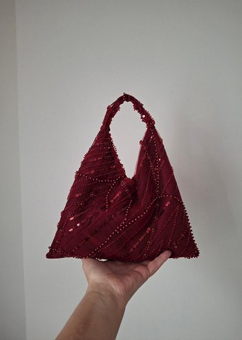 Boncuk İşlemeli Bordo Kadın Çanta - Görsel 3