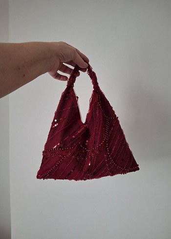 Boncuk İşlemeli Bordo Kadın Çanta - Görsel 6